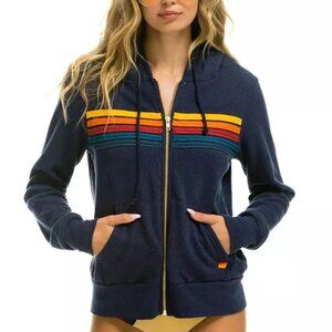 New AVIATOR NATION Full Zip 5 Stripe Hoodie NAVY medium & smal MSRP $189 Unisex